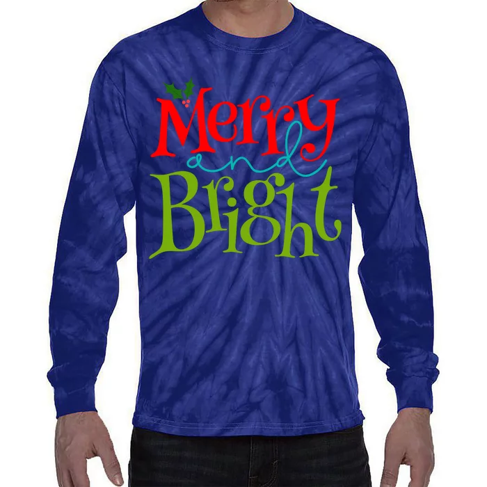 Merry And Bright Christmas Holiday Festive Tie-Dye Long Sleeve Shirt