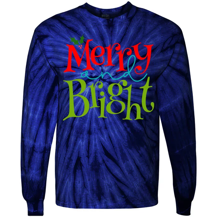 Merry And Bright Christmas Holiday Festive Tie-Dye Long Sleeve Shirt