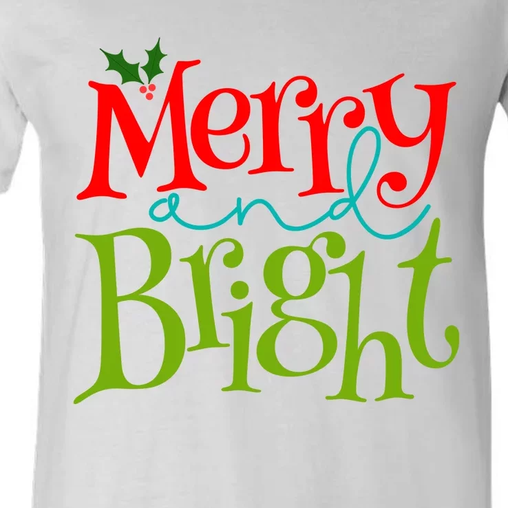 Merry And Bright Christmas Holiday Festive V-Neck T-Shirt