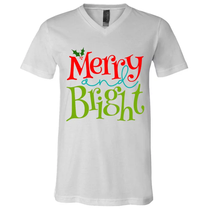 Merry And Bright Christmas Holiday Festive V-Neck T-Shirt