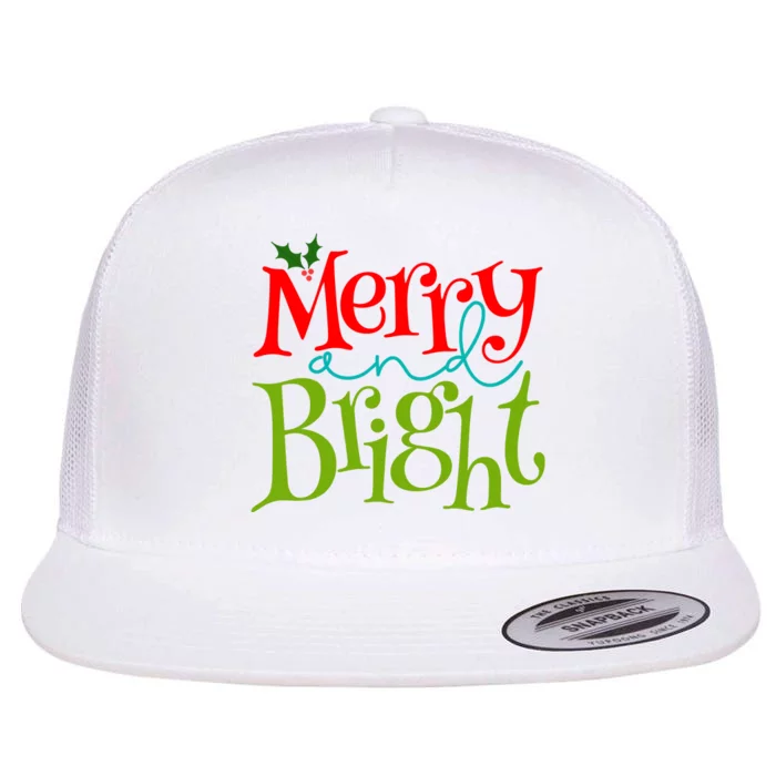 Merry And Bright Christmas Holiday Festive Flat Bill Trucker Hat