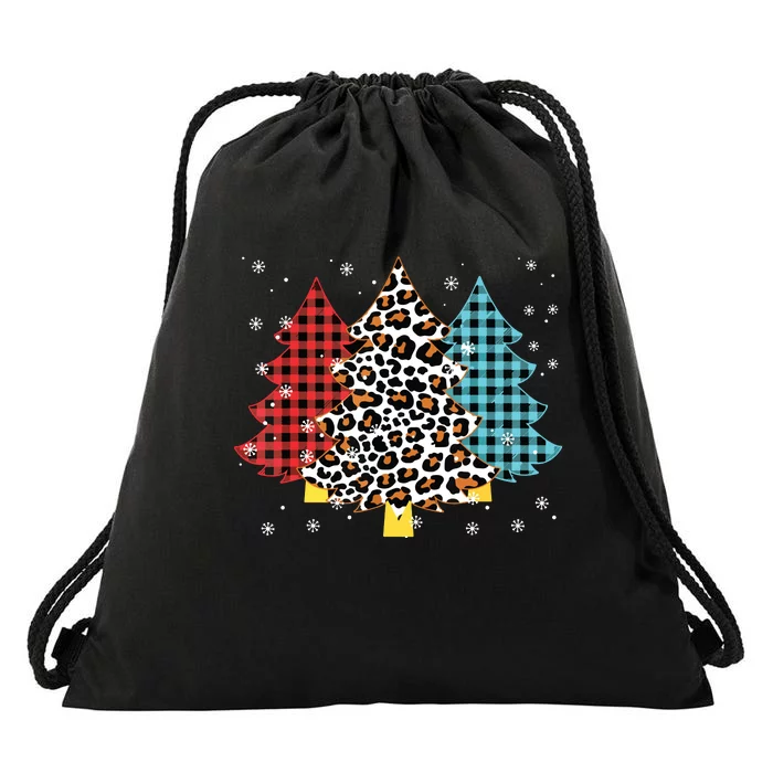 Merry And Bright Tree Bufallo Plaid Family Christmas Drawstring Bag