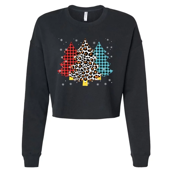 Merry And Bright Tree Bufallo Plaid Family Christmas Cropped Pullover Crew