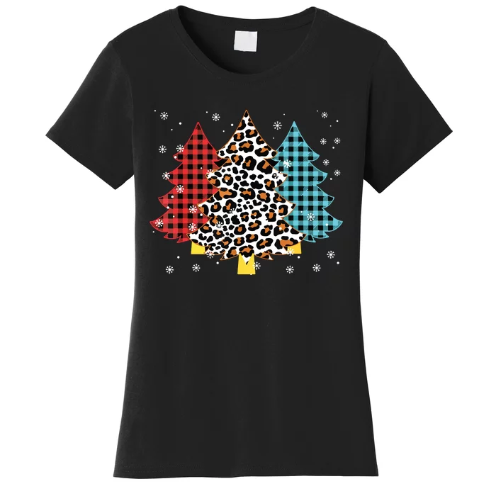 Merry And Bright Tree Bufallo Plaid Family Christmas Women's T-Shirt