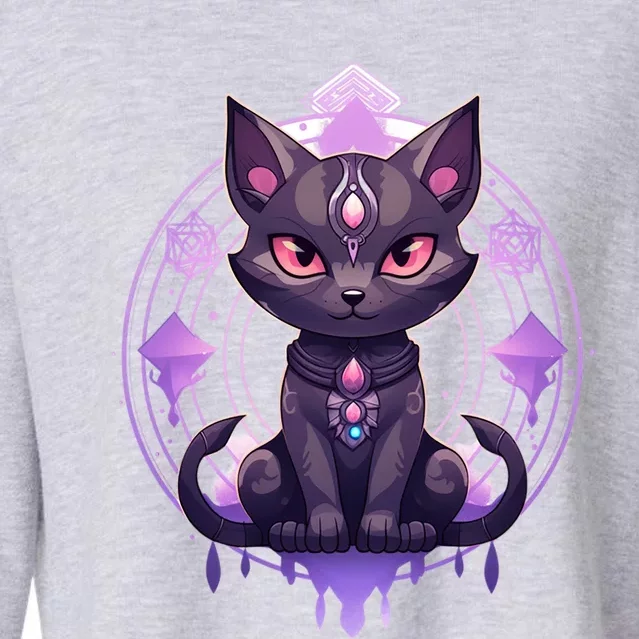 Mystical Anime Black Cat Super Fan Gift Cropped Pullover Crew