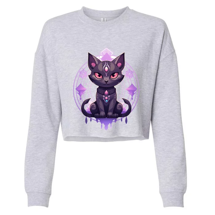 Mystical Anime Black Cat Super Fan Gift Cropped Pullover Crew