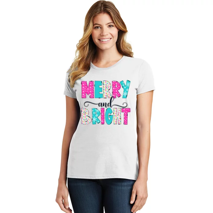 Merry And Bright Christmas Cute Family Xmas Holiday Women's T-Shirt