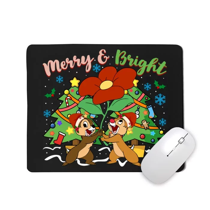 Merry And Bright Christmas Tree Chip And Dale Christmas Mousepad