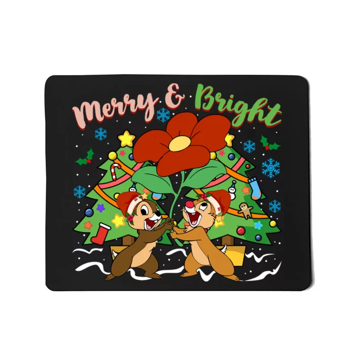 Merry And Bright Christmas Tree Chip And Dale Christmas Mousepad