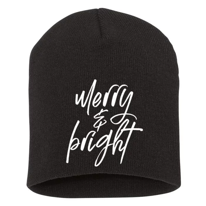 Merry And Bright Print Letters Merry Christmas Design Short Acrylic Beanie