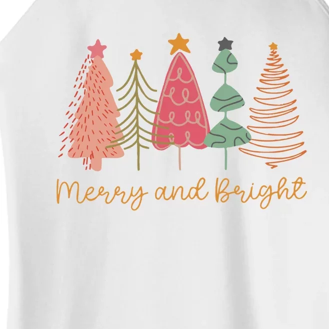 Merry And Bright Png Retro Christmas Tree Pink Women’s Perfect Tri Rocker Tank