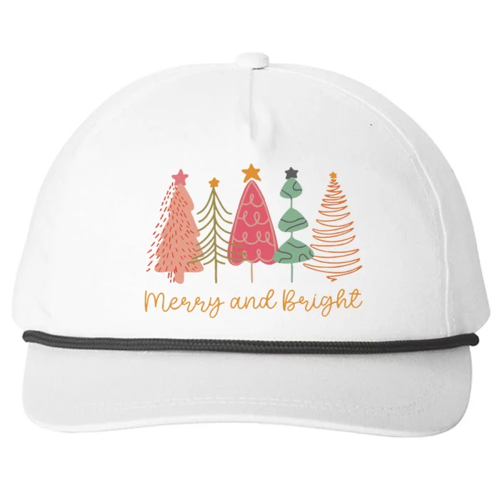 Merry And Bright Png Retro Christmas Tree Pink Snapback Five-Panel Rope Hat