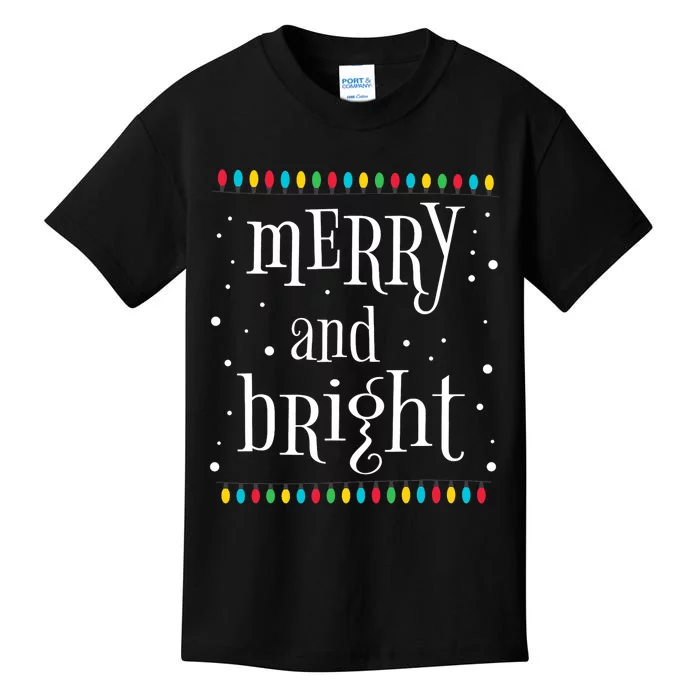 Merry And Bright Christmas Quote Matching Family Group Party Kids T-Shirt