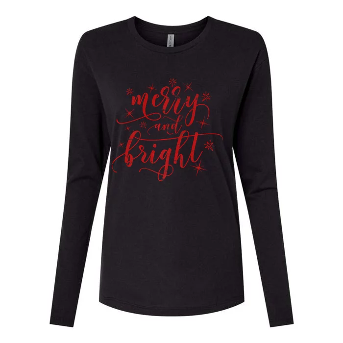 Merry And Bright Christmas Red Premium Womens Cotton Relaxed Long Sleeve T-Shirt