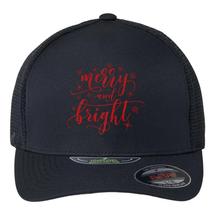 Merry And Bright Christmas Red Premium Flexfit Unipanel Trucker Cap