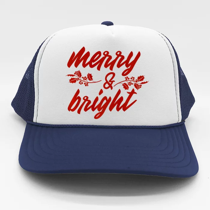 Merry And Bright Christmas Season With Holly Twigs Trucker Hat