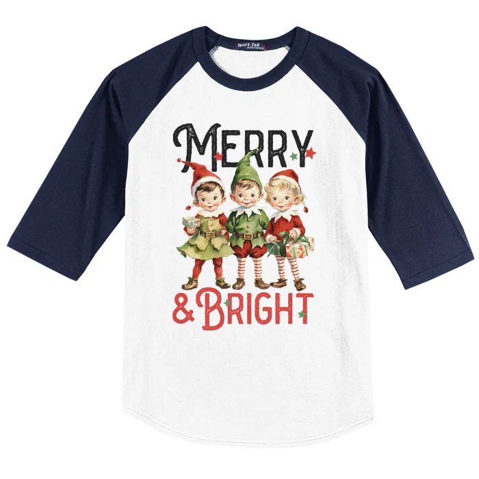 Merry And Bright Vintage Christmas Baseball Sleeve Shirt