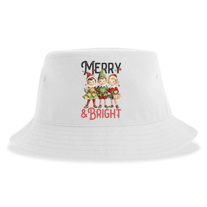 Merry And Bright Vintage Christmas Sustainable Bucket Hat