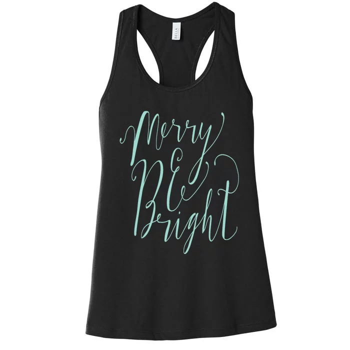 Merry And Bright Christmas Holiday Script Trendy Women's Racerback Tank