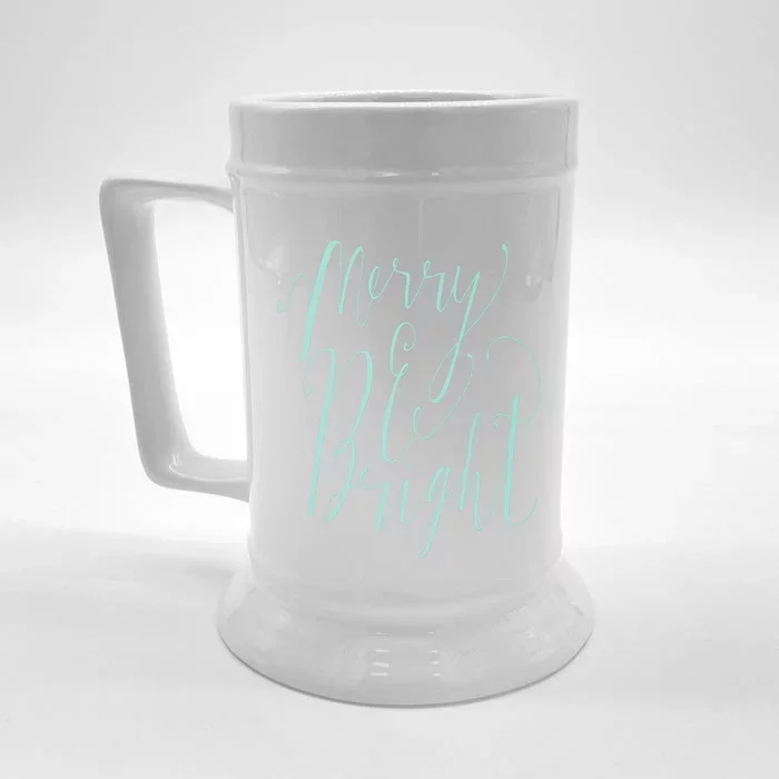 Merry And Bright Christmas Holiday Script Trendy Front & Back Beer Stein