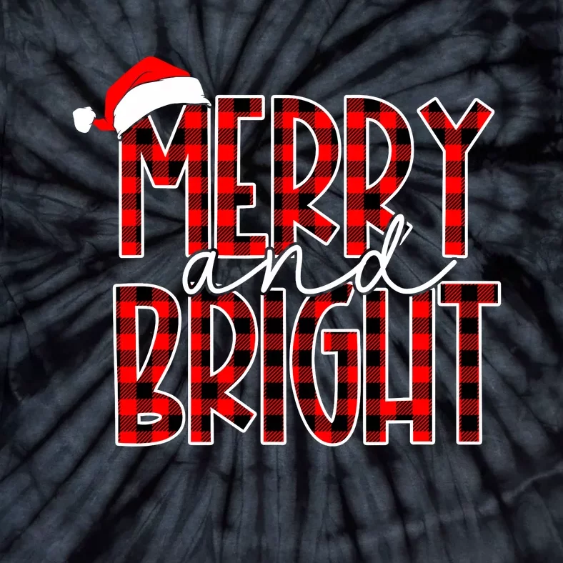 Merry And Bright Buffalo Plaid Red Santa Hat Christmas Xmas Tie-Dye T-Shirt