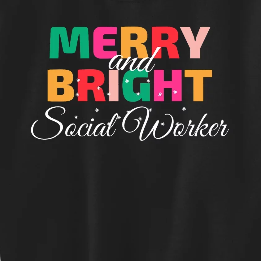 Merry And Bright Christmas Social Worker Kids Sweatshirt