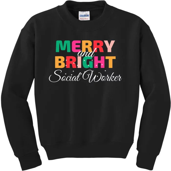 Merry And Bright Christmas Social Worker Kids Sweatshirt