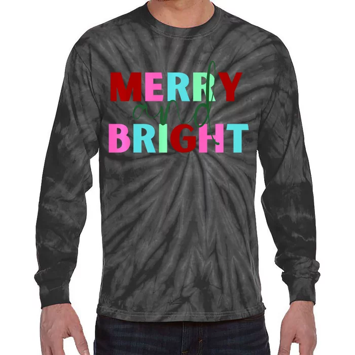 Merry And Bright Christmas Tie-Dye Long Sleeve Shirt