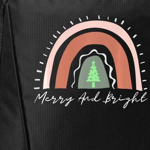 Merry And Bright Christmas Tree Boho Neutral Rainbow Trendy Premium City Backpack