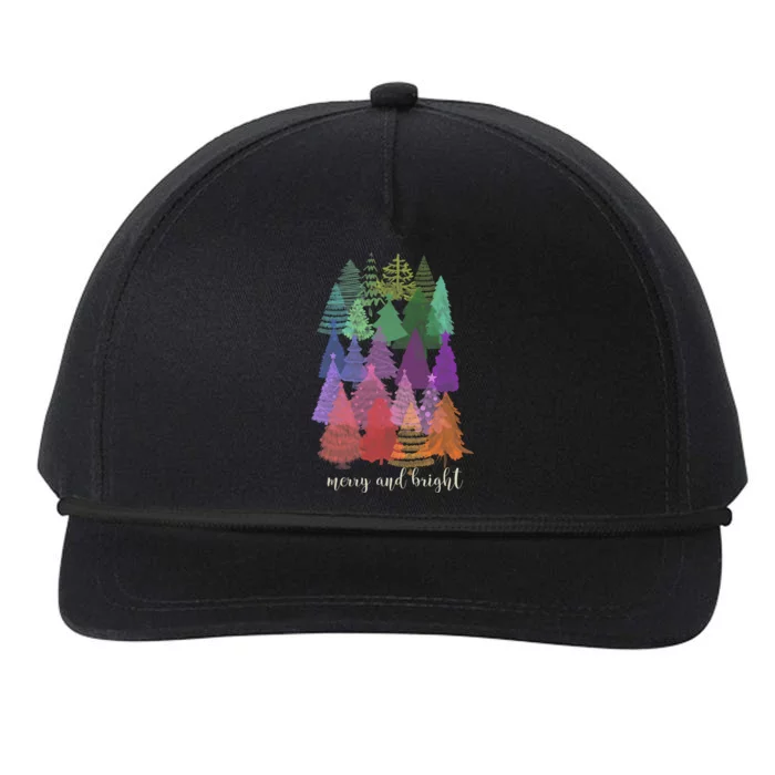 Merry And Bright Christmas Tree Rainbow Snapback Five-Panel Rope Hat