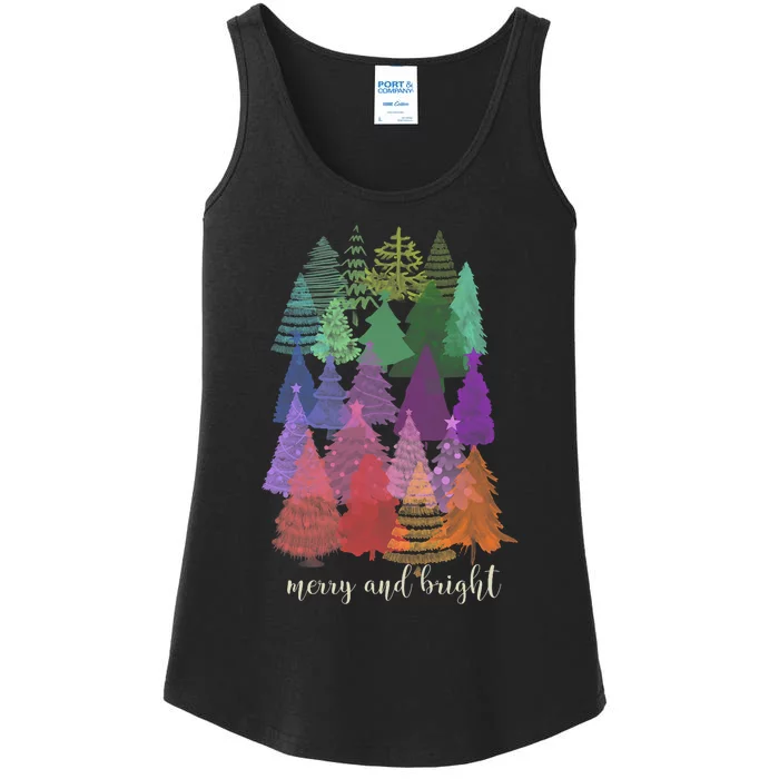 Merry And Bright Christmas Tree Rainbow Ladies Essential Tank