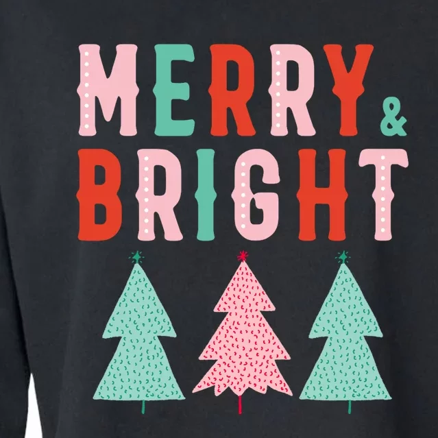 Merry And Bright Christmas Trees Cropped Pullover Crew