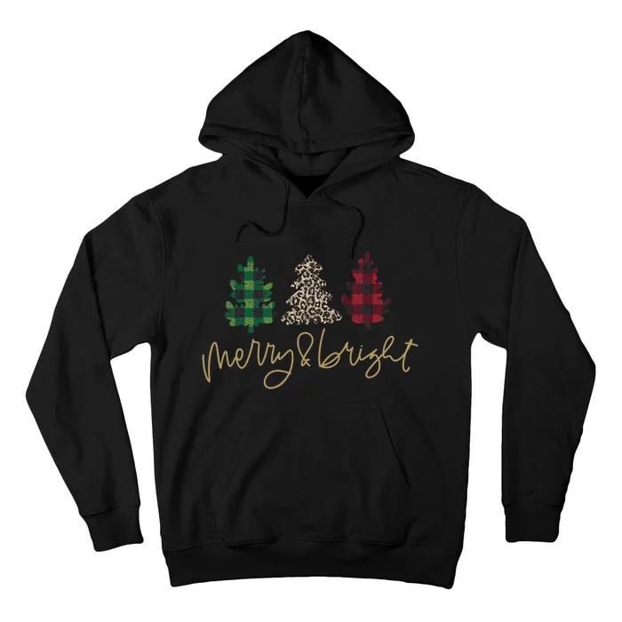 Merry And Bright Christmas With Plaid Animal Pattern Trees Tall Hoodie