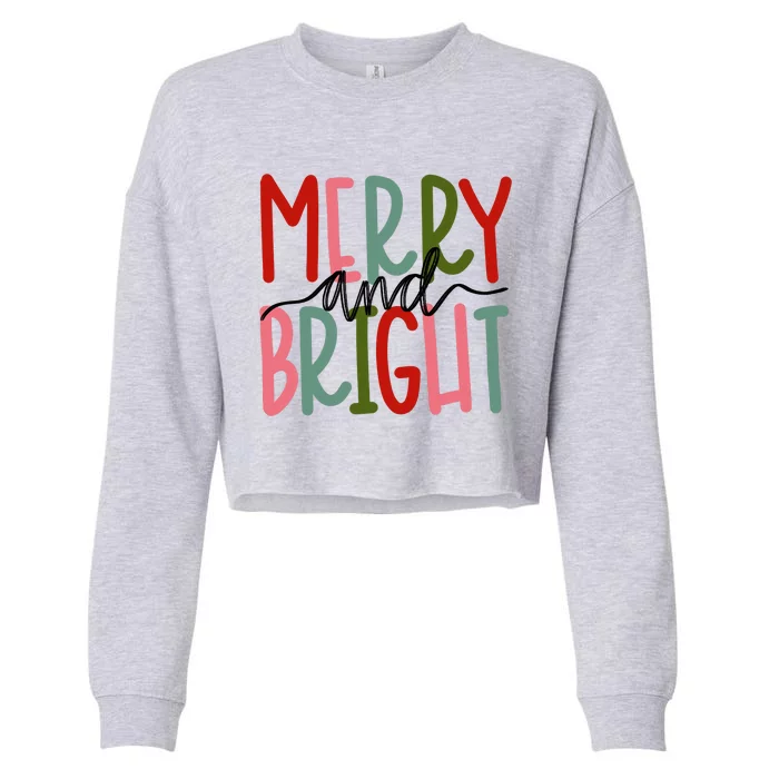 Merry And Bright Christmas Cute Long Sleeve Cropped Pullover Crew