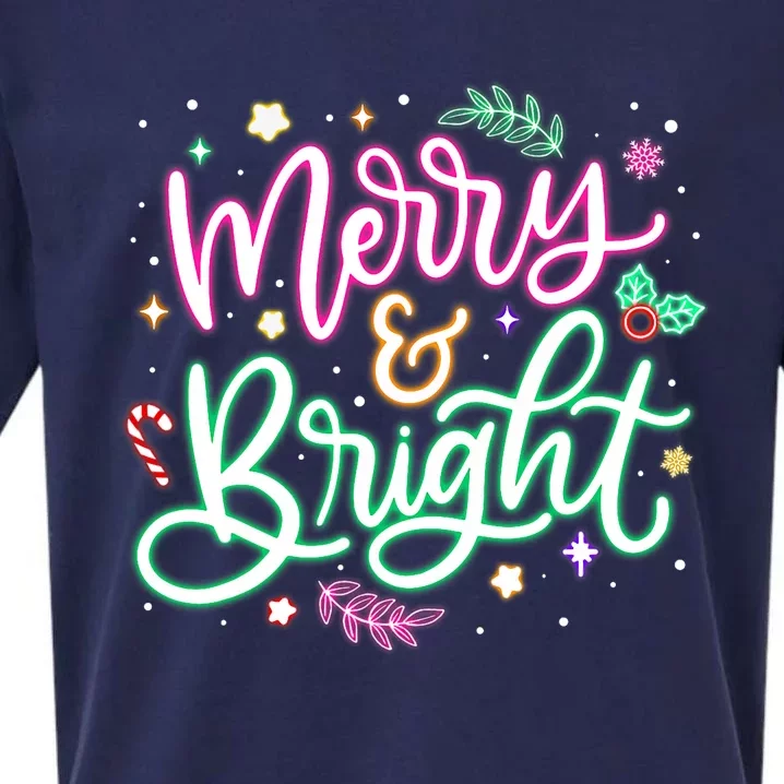 Merry And Bright Christmas Xmas Funny Family Christmas Sueded Cloud Jersey T-Shirt