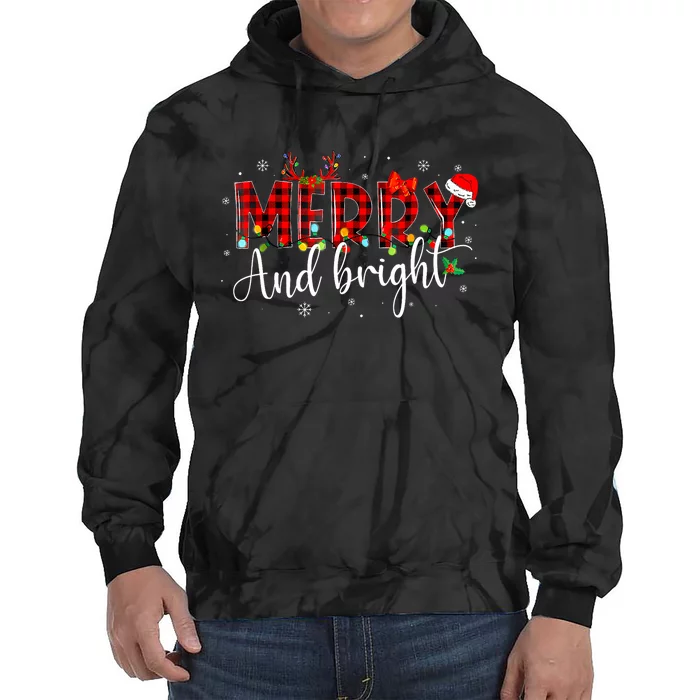 Merry And Bright Christmas Xmas Lights Family Pajama Holiday Tie Dye Hoodie