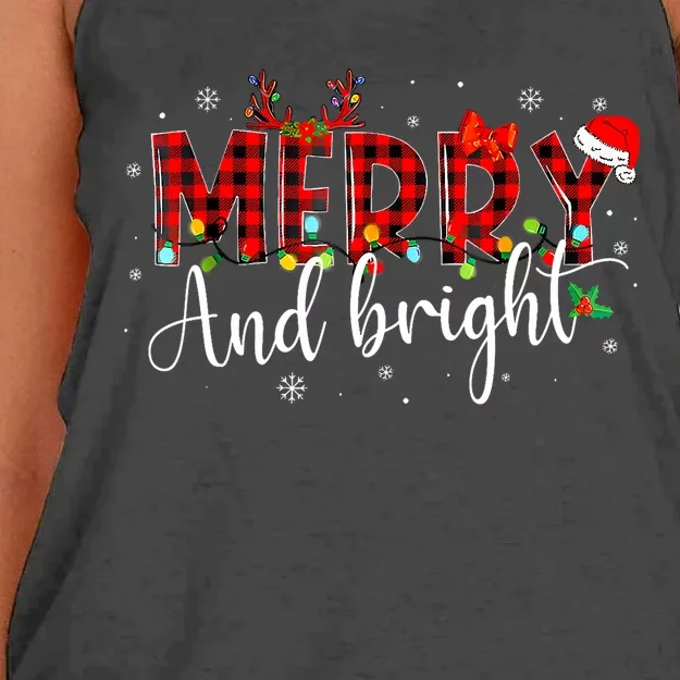 Merry And Bright Christmas Xmas Lights Family Pajama Holiday Women's Knotted Racerback Tank