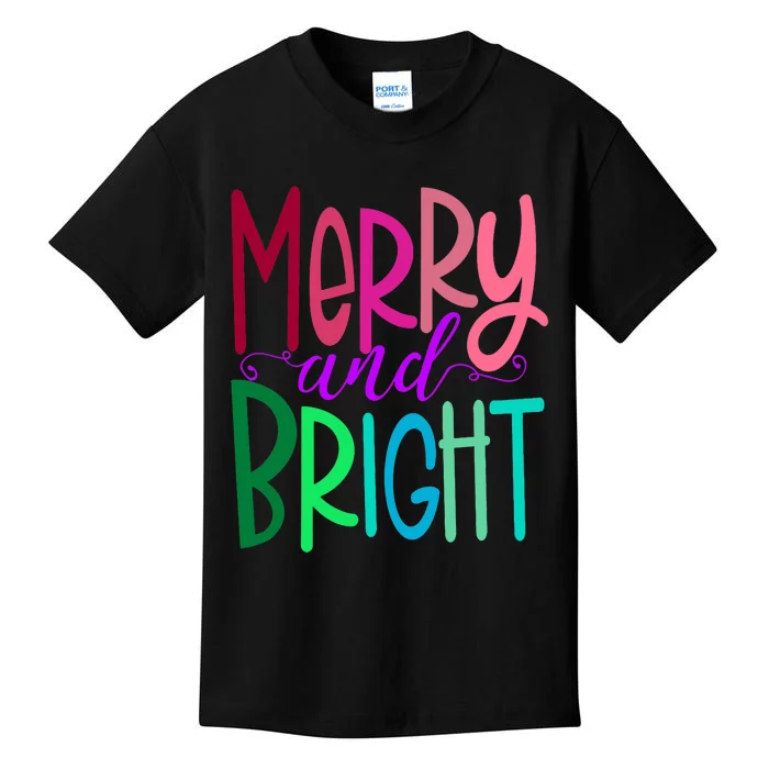 Merry And Bright Colorful Print Letters Christmas Design Kids T-Shirt