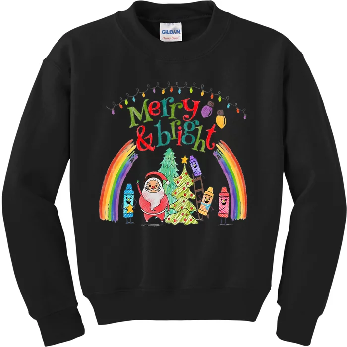 Merry And Bright Christmas Teacher Kids Sweatshirt