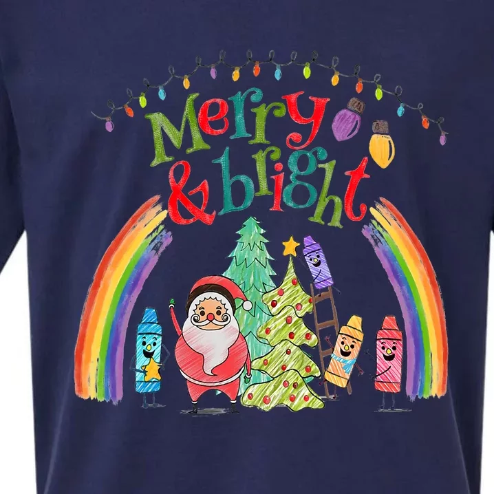 Merry And Bright Christmas Teacher Sueded Cloud Jersey T-Shirt