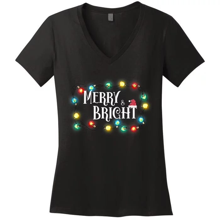 Merry And Bright Cute Christmas Saying Xmas Quote Women's V-Neck T-Shirt