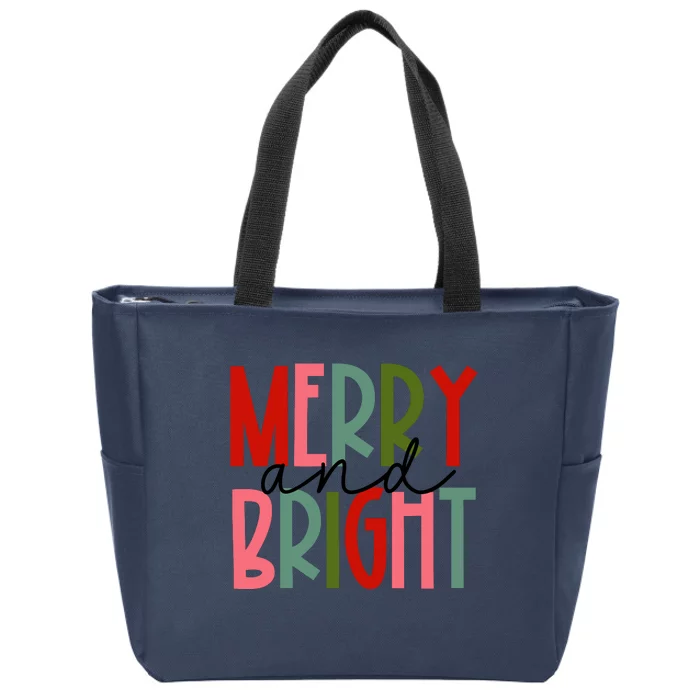 Merry And Bright Christmas Women Girls Kids Toddlers Cute Zip Tote Bag