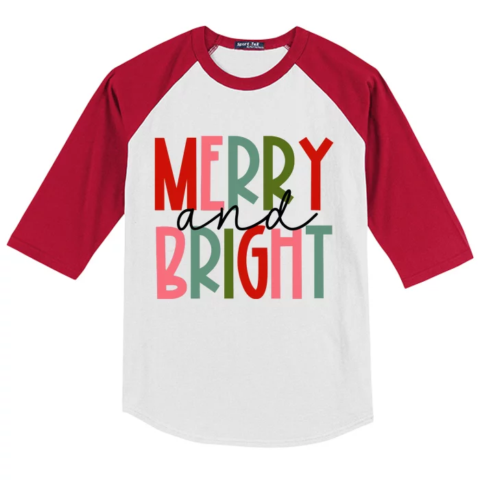 Merry And Bright Christmas Women Girls Kids Toddlers Cute Kids Colorblock Raglan Jersey