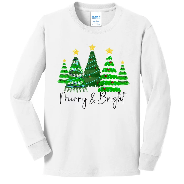 Merry And Bright Funny Christmas Tree Christmas Costume Cute Raglan Baseball Kids Long Sleeve Shirt