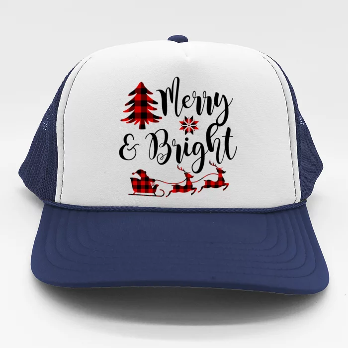 Merry And Bright Funny Family Christmas Pajamas Long Sleeve Trucker Hat