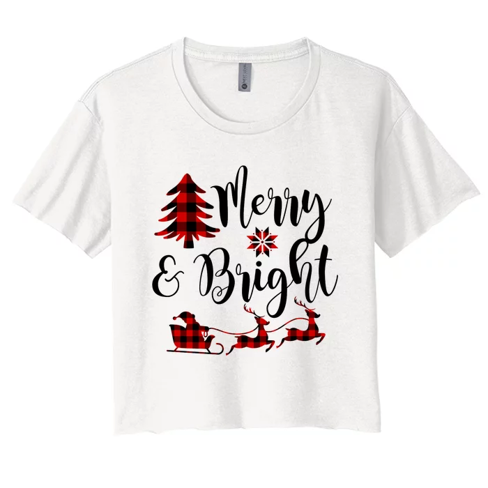 Merry And Bright Funny Family Christmas Pajamas Long Sleeve Women's Crop Top Tee