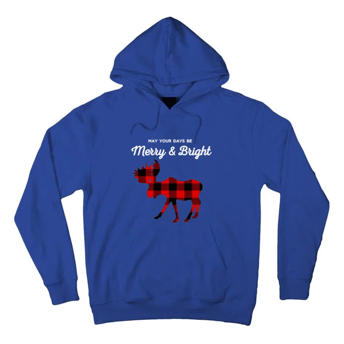 Merry And Bright Buffalo Plaid Christmas Moose Tall Hoodie