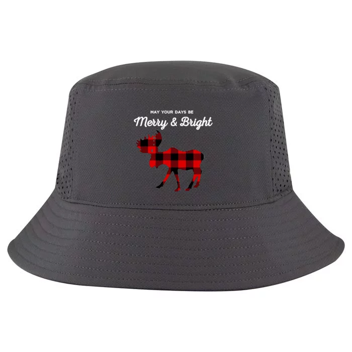 Merry And Bright Buffalo Plaid Christmas Moose Cool Comfort Performance Bucket Hat