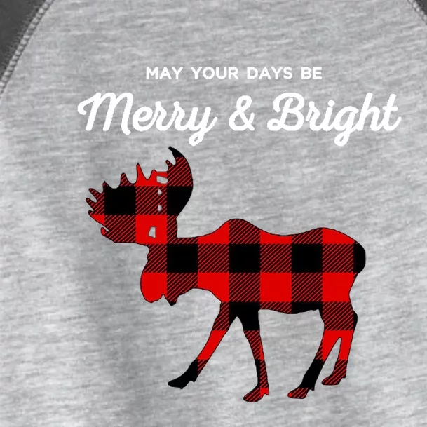 Merry And Bright Buffalo Plaid Christmas Moose Toddler Fine Jersey T-Shirt