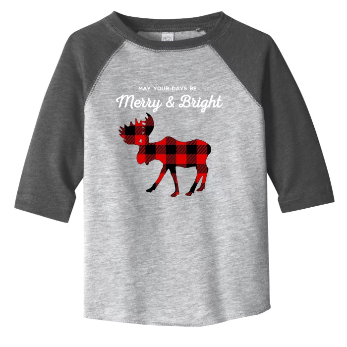 Merry And Bright Buffalo Plaid Christmas Moose Toddler Fine Jersey T-Shirt